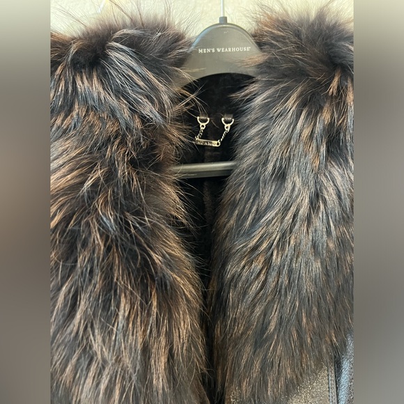 Brown Black Real leather and Real Fur Maxi Coat - Picture 4 of 15